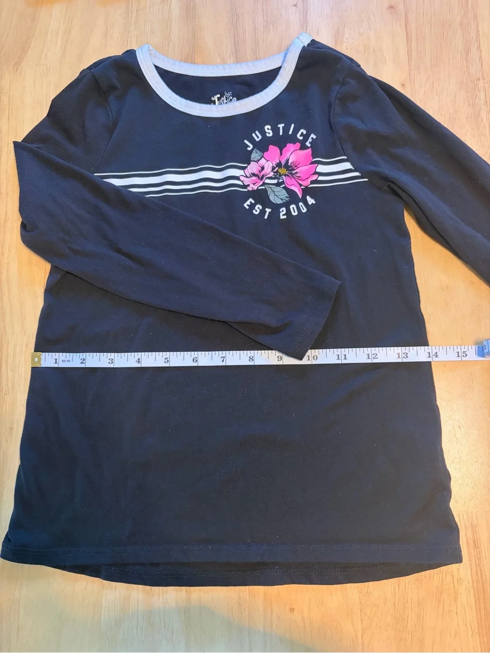 Justice Black Long Sleeve Tee with Pink Floral Accent